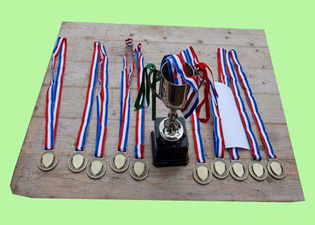 Photo of medals and cup of the Stoke Stampede